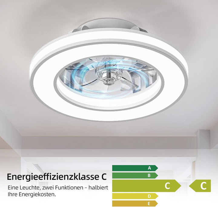 Ateroll Deckenventilator mit Beleuchtung Ø41.5CM, Deckenventilator mit Licht Dimmbar (3000K-4000K-65