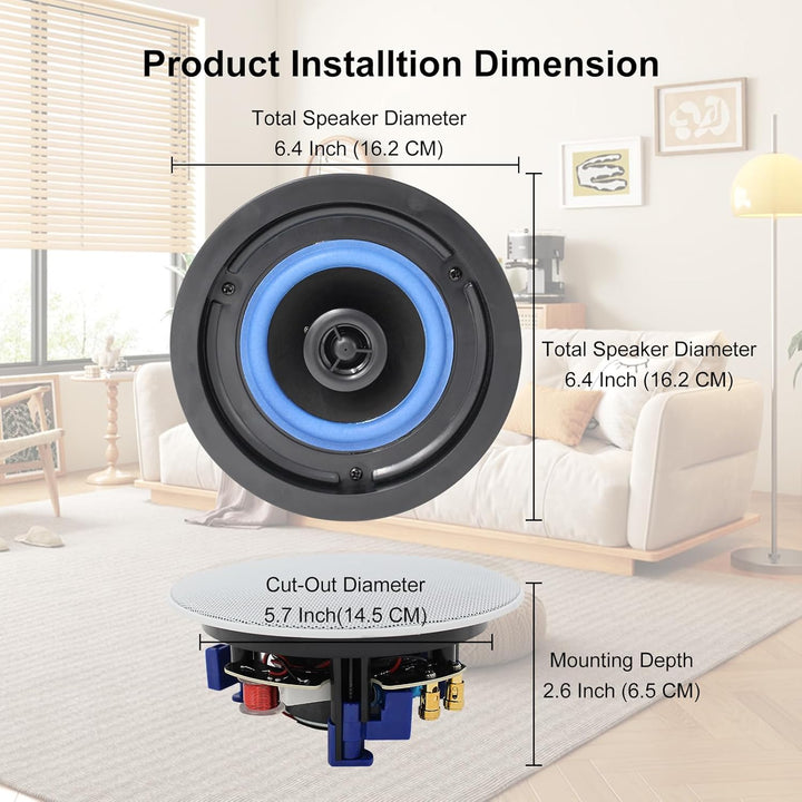 Herdio 4 Zoll Deckenlautsprecher, 160 Watt Kompatibel mit Bluetooth Einbaulautsprecher, Bündige Mont