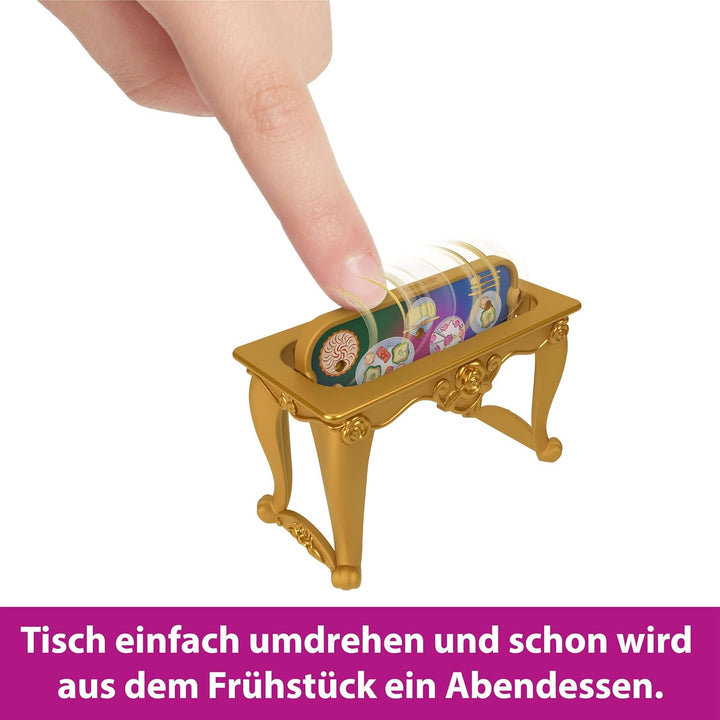 Mattel Disney Prinzessin-Spielzeug, Belles Stapelschloss Puppenhaus-Spielset mit kleiner Puppe und 9