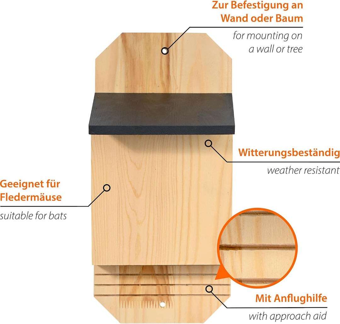 dobar® Green Label Fledermauskasten Microchioptera aus Holz, unbehandelt - Massive Nisthöhle für Fle