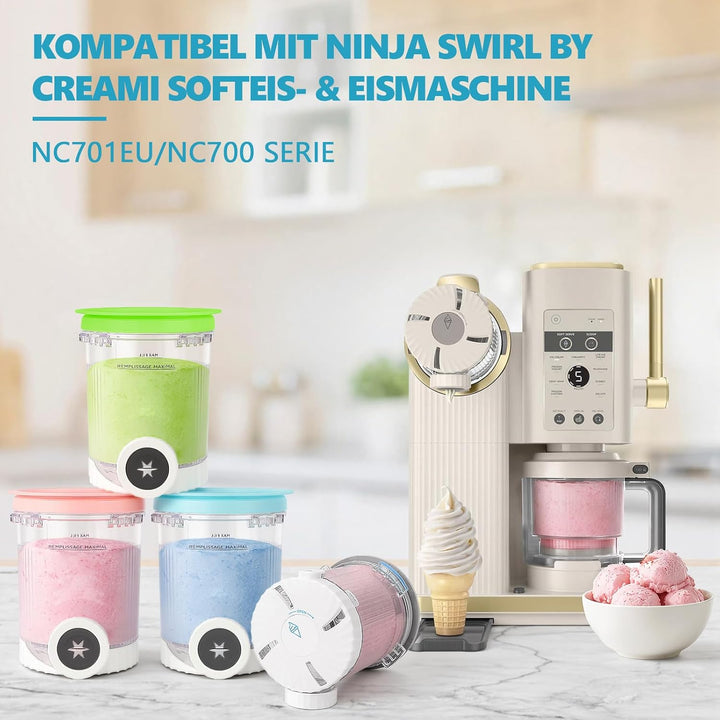 Nepfaivy Behälter für Ninja Swirl by Creami - 4er-Set Eiscremebecher und Deckel Kompatibel mit Ninja