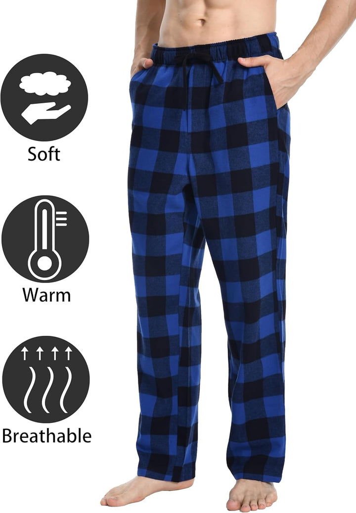 Nutria Herren Pyjamahose aus Flanell, 100% Baumwolle Kariert Weiche Schlafanzughose Warm Loungehose