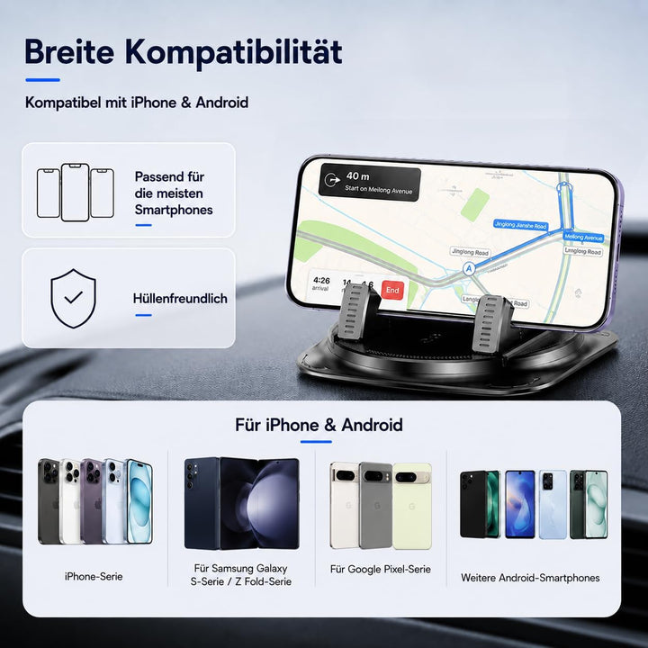 Generisch 360-Grad-Drehbarer Handyhalter fürs Auto mit Anti-Rutsch-Grips und einhändiger Bedienung,