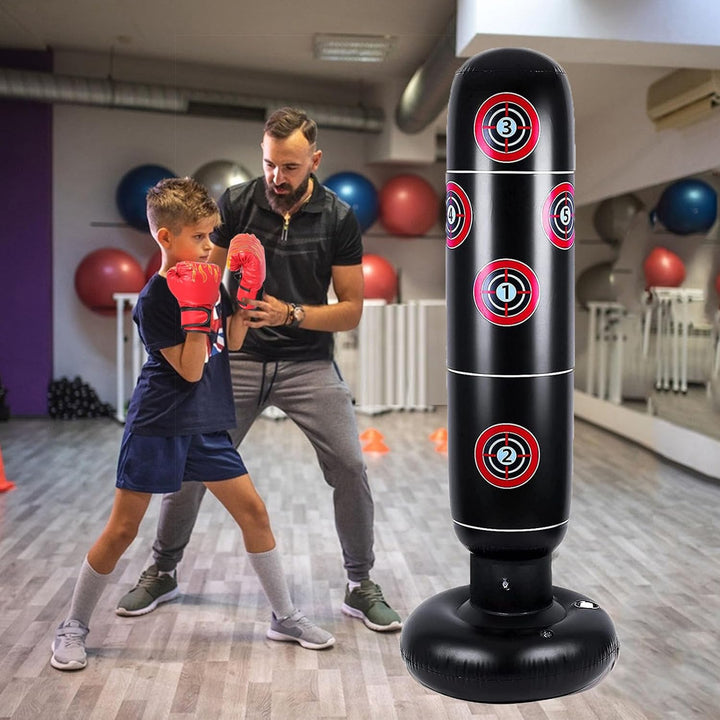 Boxsack Kinder Stehend mit Handschuhen – 168cm Aufblasbarer Boxsack für Kinder von 3–12 Jahren, PVC