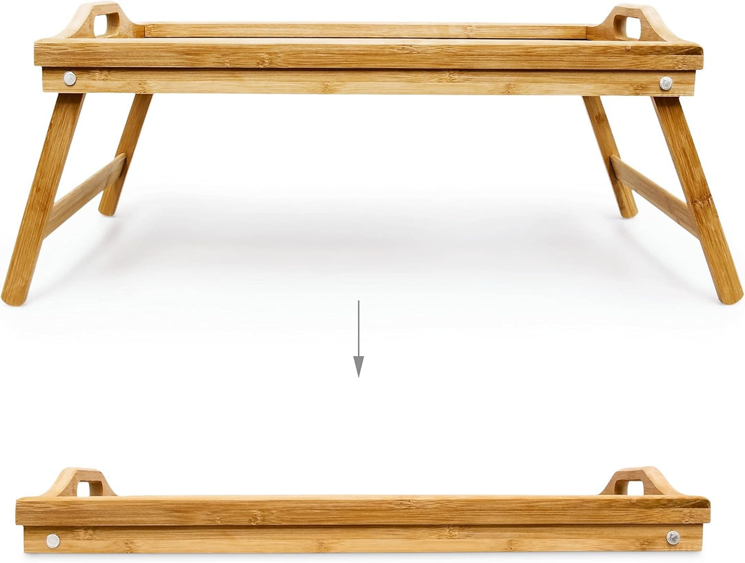 Relaxdays 2 x Betttablett klappbar, Essenstablett mit Füssen, Frühstück im Bett, Bambus & MDF, HxBxT
