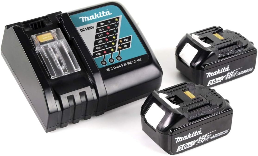 Makita DGA 504 RFJ 18 V 125 mm Akku Winkelschleifer im MAKPAC inkl. 2x BL 1830 Akku + DC18RC Ladeger
