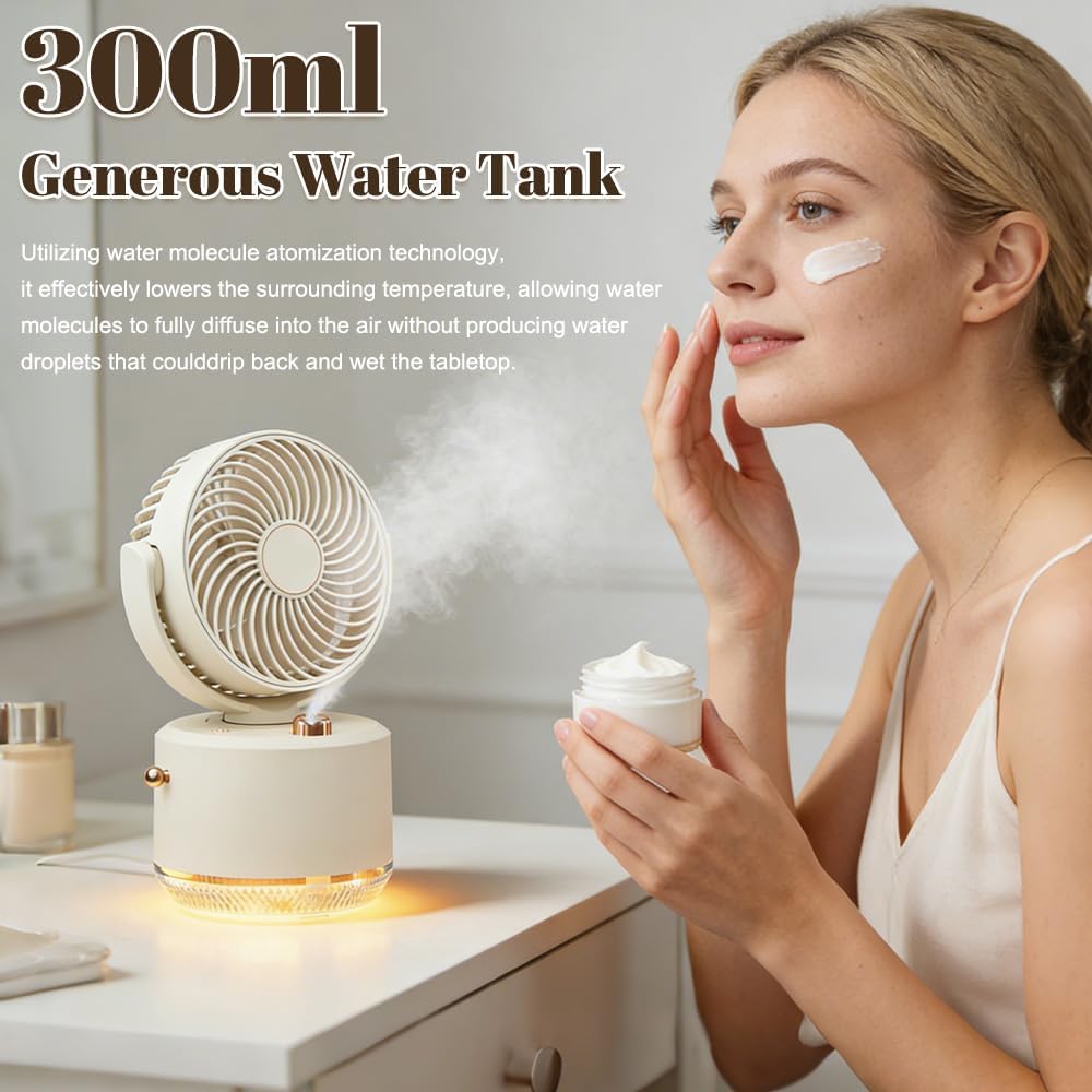 Tischventilator mit Wasserkühlung, ZOYDP Mini Ventilator mit Kühlen Nebel, Tischventilatoren mit 3 G
