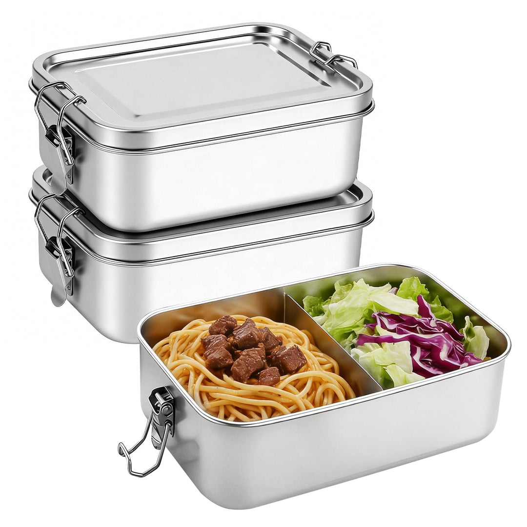 2 Stück Brotdose Edelstahl mit Fächern, 850ml Edelstahl Bento Box Lunchbox für Kinder &amp; Erwachsene,