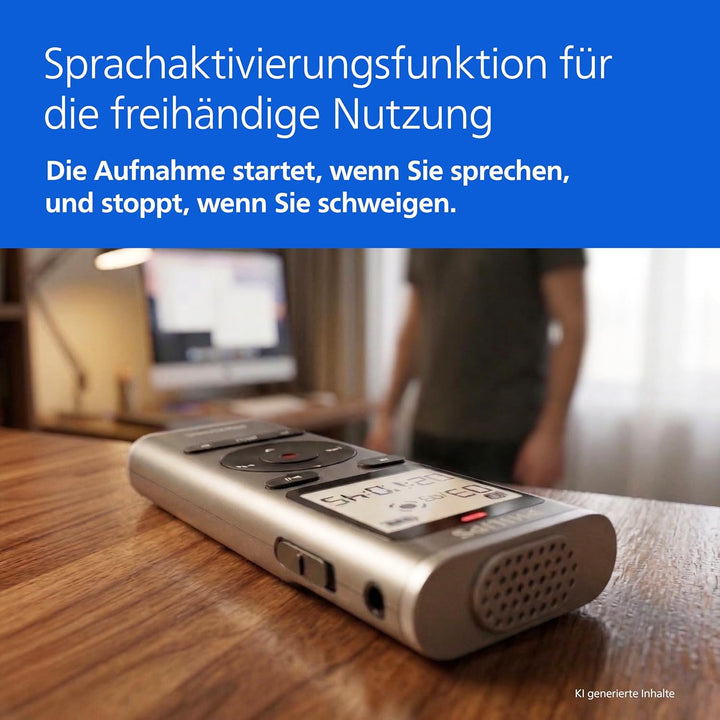 Philips DVT1170 VoiceTracer, Diktiergerät, Aufnahmegerät, 8GB, MicroSD-Steckplatz, 360°-Mikrofon