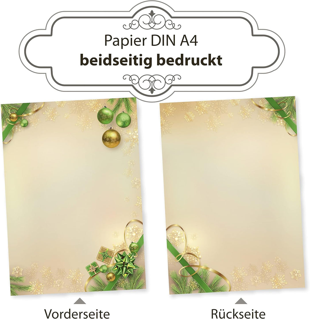 Chalet Noel 250 Sets Weihnachtsbriefpapier mit Fensterumschlag, Briefpapier Weihnachten A4 mit Umsch