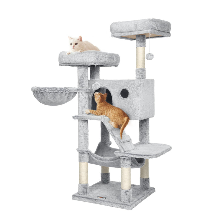 Feandrea Kratzbaum gross, Katzenbaum mit weichem Bezug, für grosse Katzen, Ombré-Grau-Weiss PCT162W0