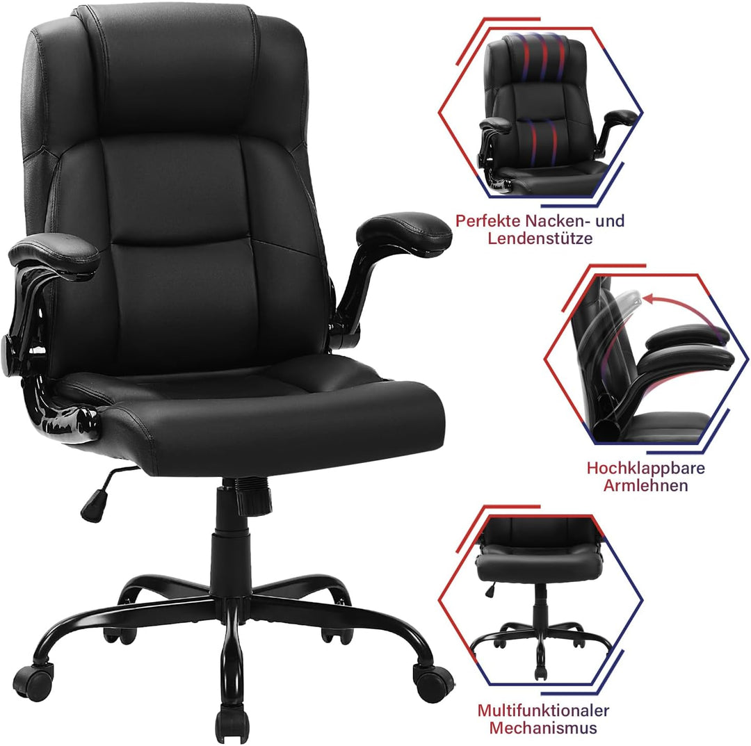 Bosmiller Ergonomischer Bürostuhl 150KG Verstellbare Schreibtischstuhl PU Leder Office Chair für Bür