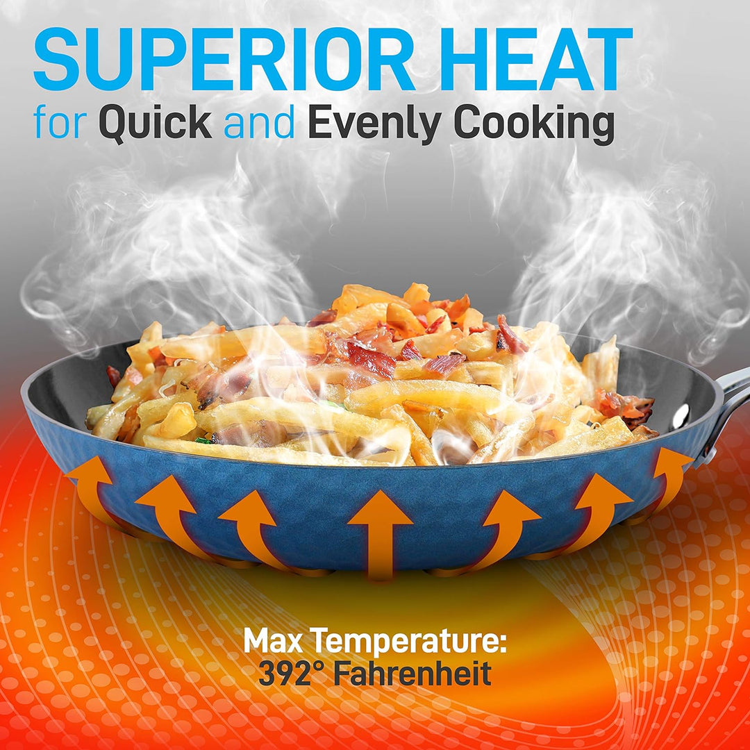 11'' Large Fry Pan - Stylish Kitchen Cookware with Elegant Diamond Pattern, Non-Stick (Works with Mo