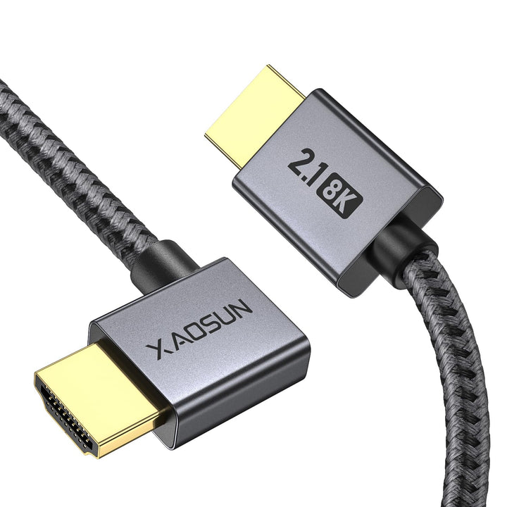 XAOSUN 8K HDMI 2.1 Kabel Winkel 2M, 48 Gbps HDMI Kabel Abgewinkelt 90 Grad, 8K@60 Hz,4K @120Hz [Dyna