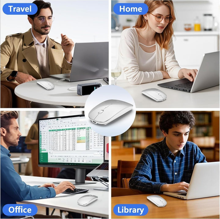 Mouse Wireless Bluetooth 5.2/3.0 e ricevitore USB-A/tipo C 2 in 1, Mouse silenzioso Con modalità jig