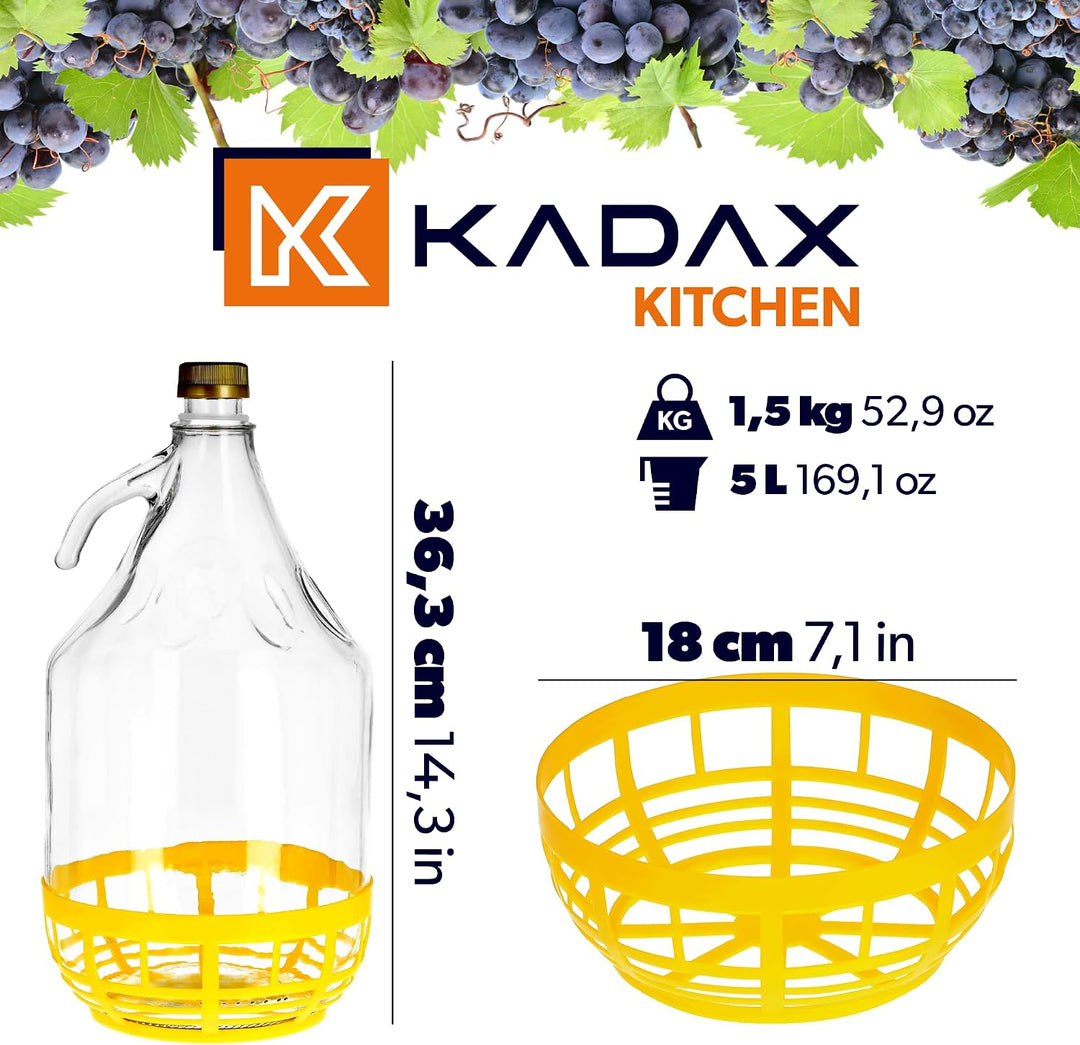KADAX Weinballon 5L, Glasballon für Wein 6 stück, Weinfass aus Glas, Gärballon, Fass für Wein aus Gl