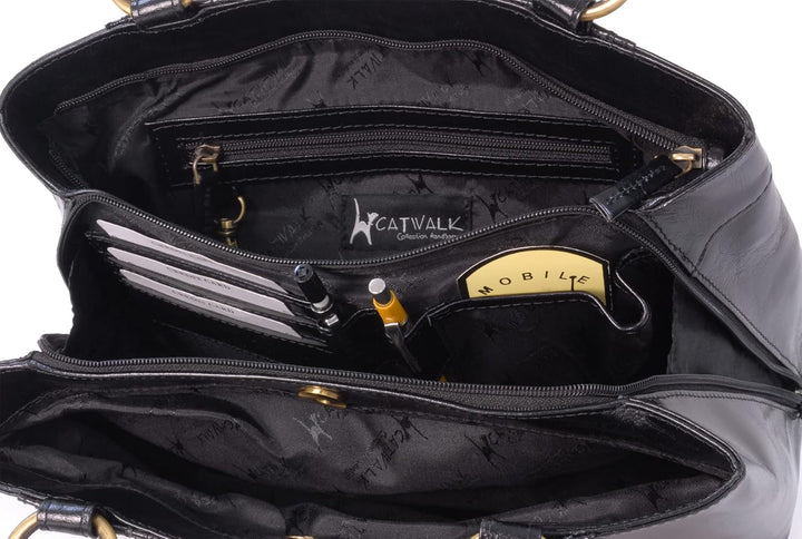 Catwalk Collection Handbags - Leder - Umhängetasche/Grosse Tasche - BELLSTONE Schwarz, Schwarz