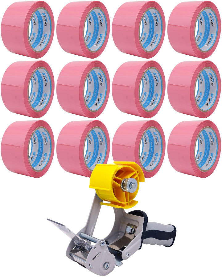 gws Verpackungs-Set mit robustem Lager/-Industrie Abroller und 12 Rollen Pink 66m x 50mm zum Verpack