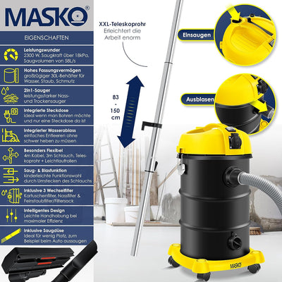 Masko® 6IN1 Industriestaubsauger Staubsauger Nass Trocken Sauger Aschesauger 2300W + Steckdose✓ Blas