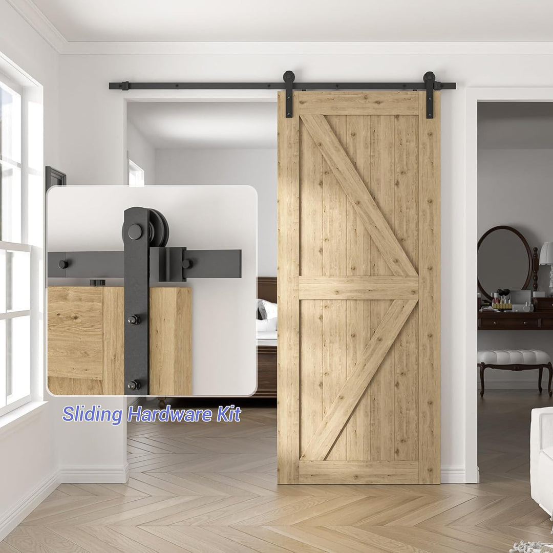 TSMST 6.7FT/202cm Schiebetürsystem Komplett-Set für Schiebetüren,Schwarz Schienen-Kit Passend für ei