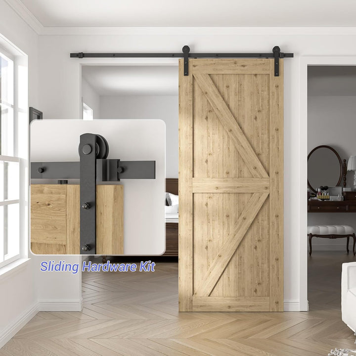 TSMST 6.7FT/202cm Schiebetürsystem Komplett-Set für Schiebetüren,Schwarz Schienen-Kit Passend für ei