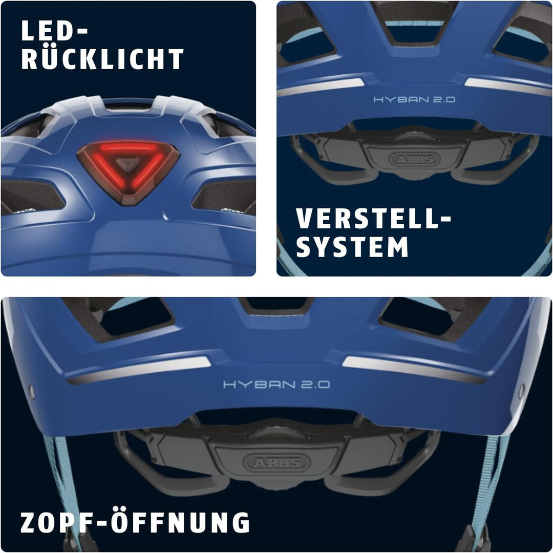 ABUS Stadthelm Hyban 2.0 - Fahrradhelm mit Rücklicht, ABS-Hartschale, guter Passform - für Damen und