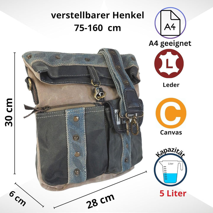 Sunsa Canvas Umhängetasche, grosse Damen/Herren Schultertasche Crossbody Tasche. Unisextasche Vintag