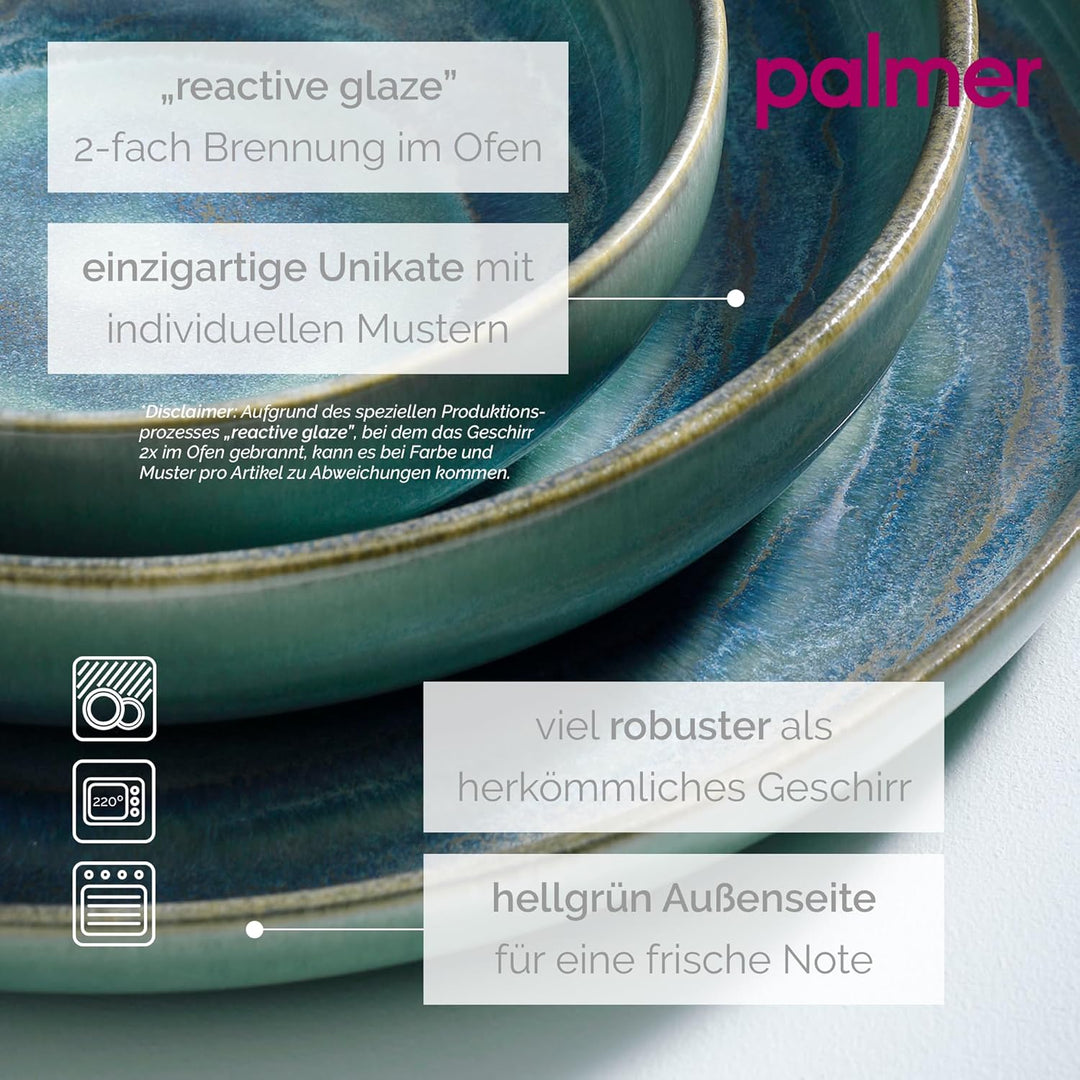 palmer Miami tiefe Teller - 2er-Set - Steinzeug - Ø 27 cm - grün blauer Ton - für Pasta, Suppe oder