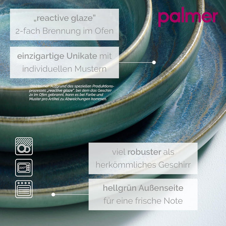 palmer Miami tiefe Teller - 2er-Set - Steinzeug - Ø 27 cm - grün blauer Ton - für Pasta, Suppe oder