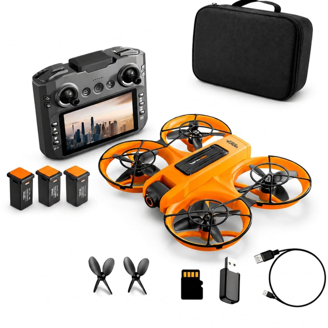 Drohne mit Kamera & Display Fernbedienung, Brushless Motor, Dual Kamera 90° verstellbar, FPV Live-Üb