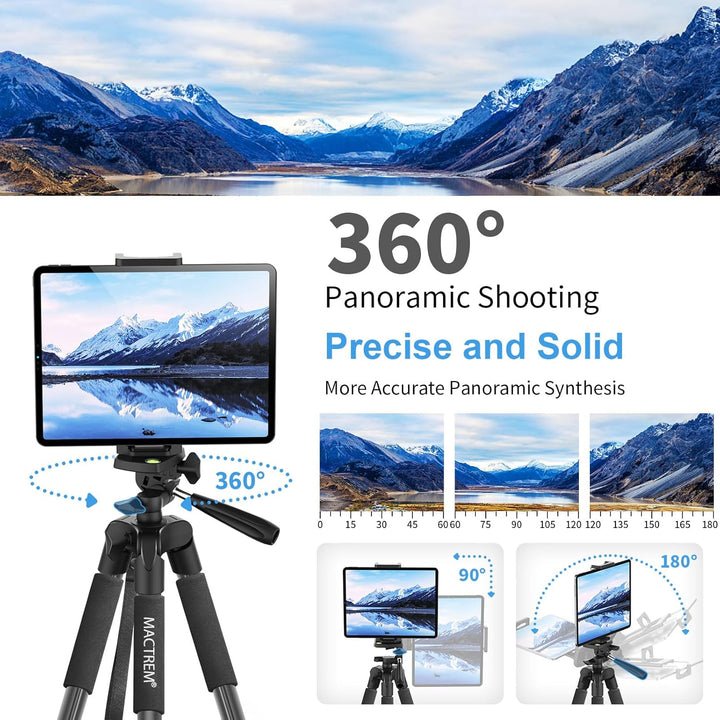 Handy Stativ, Upgrade 165cm / 65" Kamera Stativ für Smartphone iPad, 360° Drehung Tragbar Tripod mit