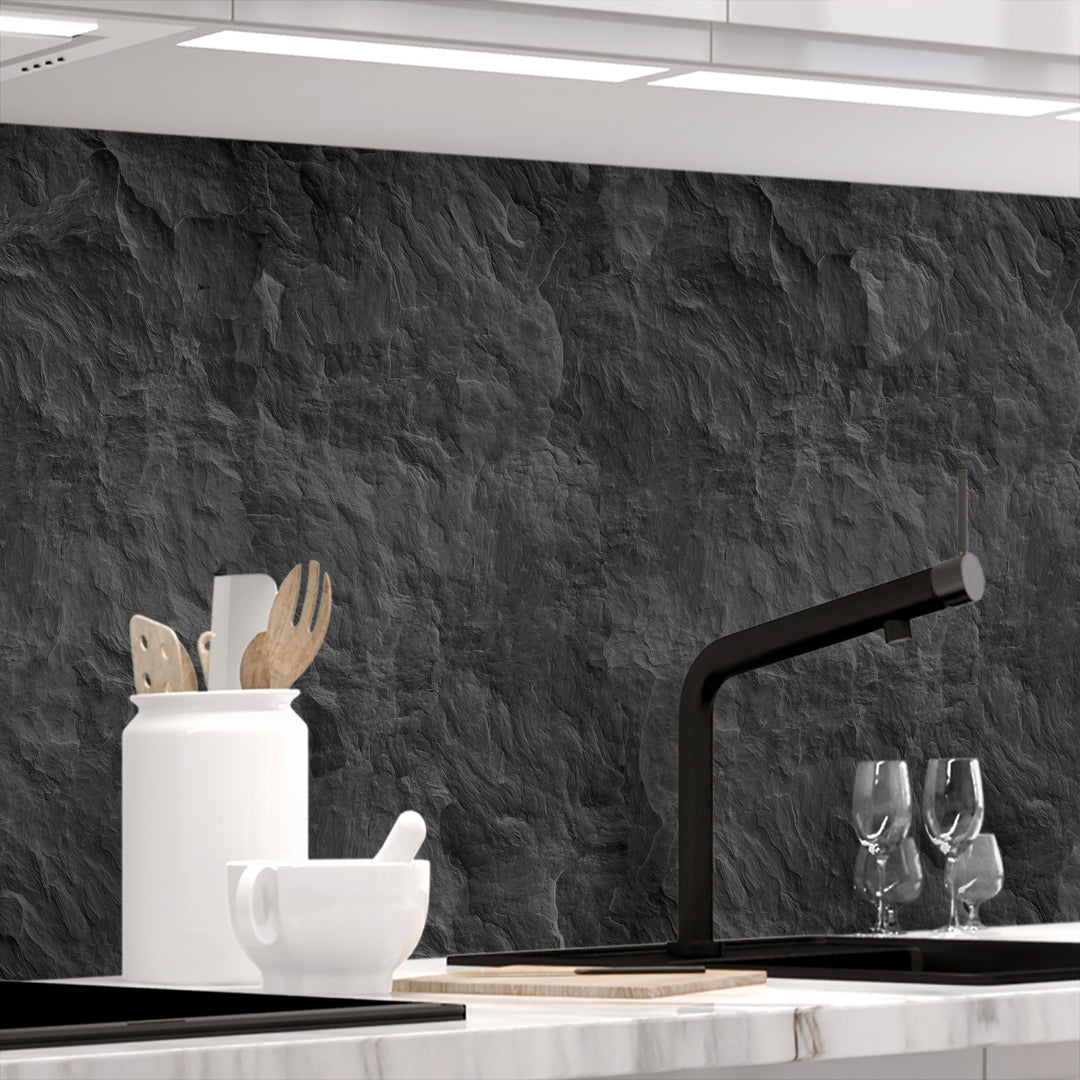 Küchenrückwand selbstklebend Glasoptik - SCHIEFER - 1.8mm, versteift, alle Untergründe, Hart PET Mat