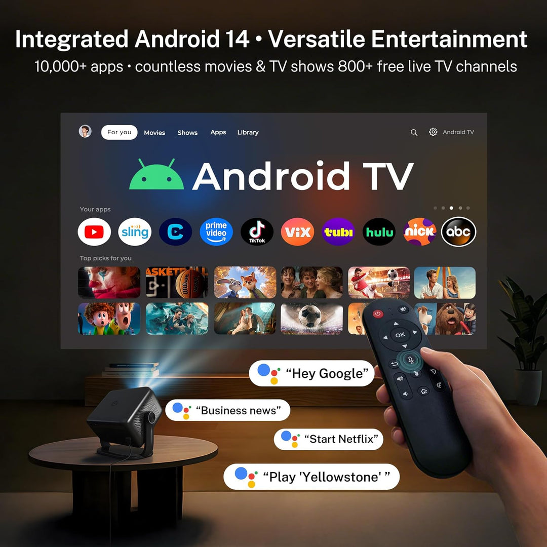 [KI-Sprachsteuerung/Android 14] Smart Beamer, Native 1080P 4K Unterstützung, HiFi Audio, 800 ANSI, A