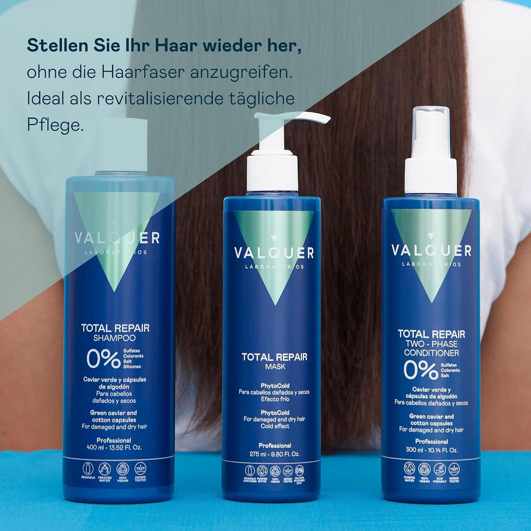 Valquer Professional Hair Pack Total Reparatur für strapaziertes Haar: Zero% Shampoo 400 ml + Eiseff