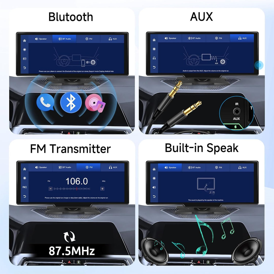 Hodozzy Tragbares Autoradio Wireless Carplay Android Auto, 10,26 Zoll IPS Touchscreen Bildschirm Tra