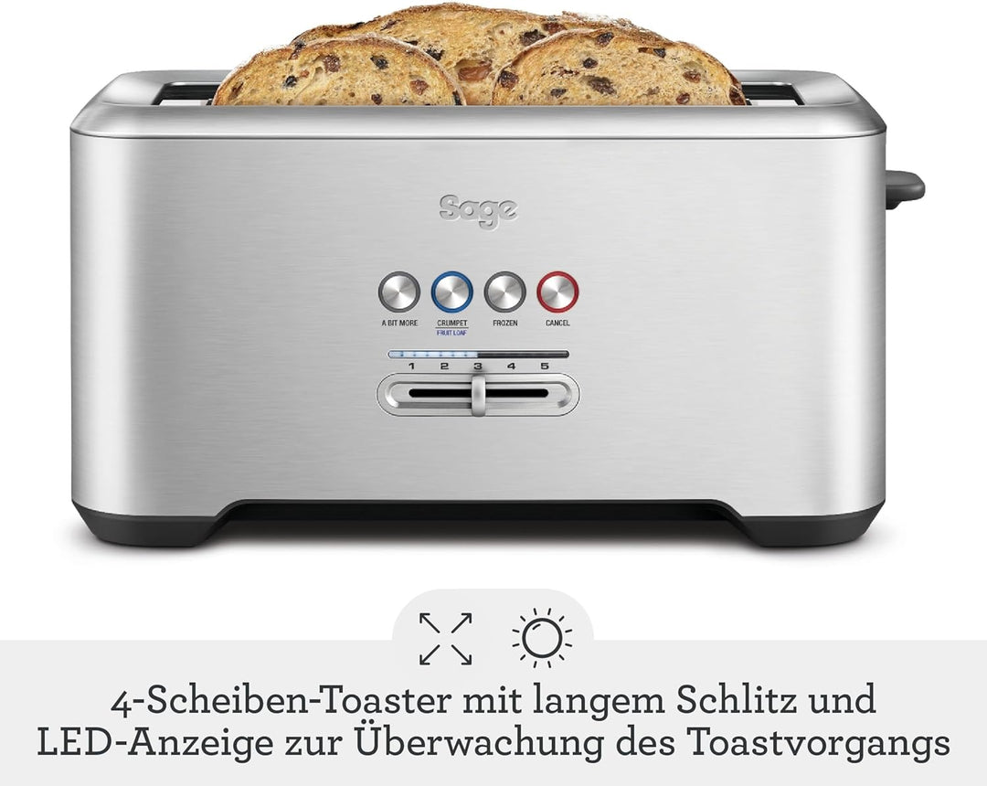 Sage - The 'A Bit More' Toaster 4 Slice, Gebürsteter Edelstahl 4 Schächte, 4 Schächte