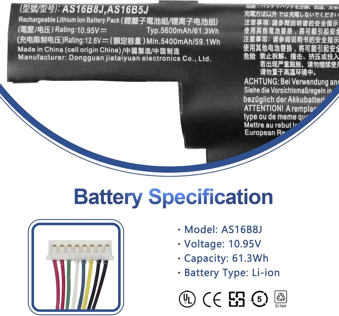 ANTIEE AS16B5J AS16B8J Akku für Acer Aspire 15.6" E5-575G E5-575G-53VG E5-575G-75MD E5-575-33BM E5-5