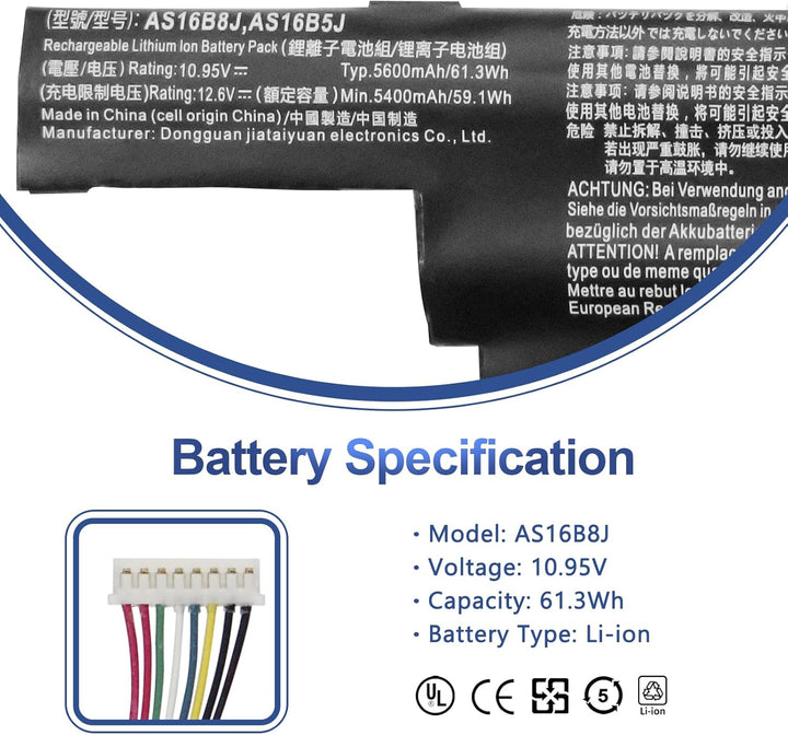 ANTIEE AS16B5J AS16B8J Akku für Acer Aspire 15.6" E5-575G E5-575G-53VG E5-575G-75MD E5-575-33BM E5-5