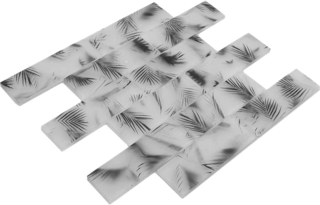 Mosaikfliese Glasmosaik Verbund weiss schwarz matt Blattoptik Küchenrückwand Duschwand | 10 Mosaikma