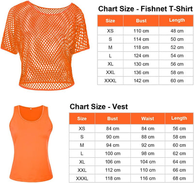 WILDPARTY 80er 90er Jahre Outfit Damen, Netzshirt, Tank top, Beinwärmer, Netzhandschuhe, Kostüm 80er