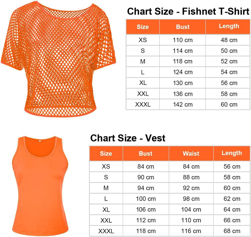 WILDPARTY 80er 90er Jahre Outfit Damen, Netzshirt, Tank top, Beinwärmer, Netzhandschuhe, Kostüm 80er