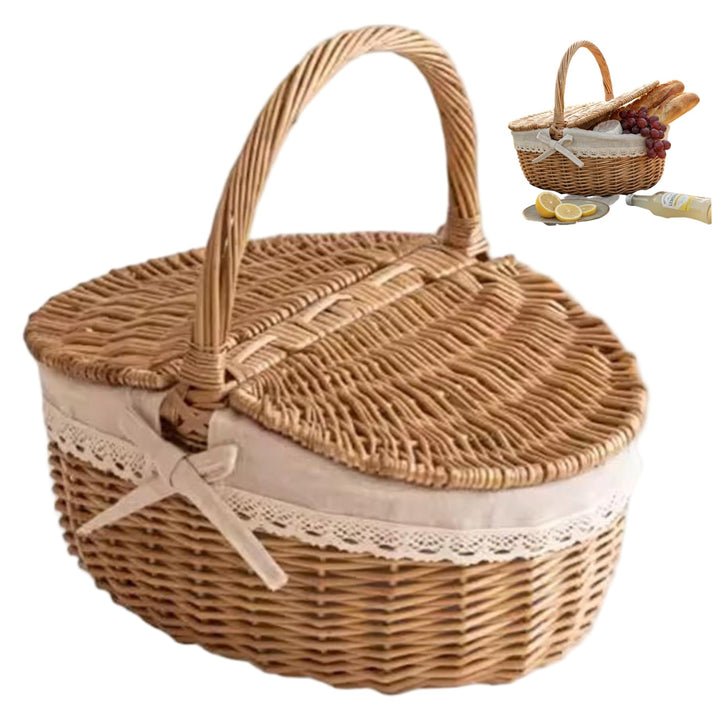Picknickkorb aus Weide im Vintage Stil, gewebte Picknickkörbe mit Deckel und Griffen für Picknicks,