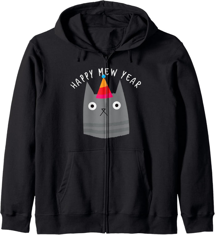 Happy Mew New Year lustiges Wortspiel, Chill Cat Partyhut Kapuzenjacke
