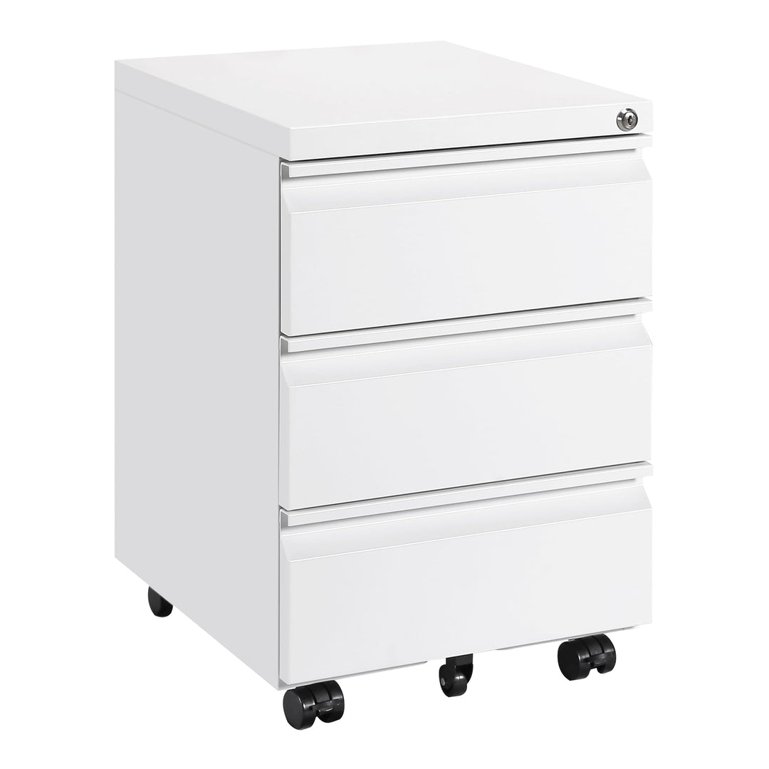 Rollcontainer, Mobiler Aktenschrank mit Schloss, 4 Schlüssel, 3 Schubladen, Büroschrank aus Metall,