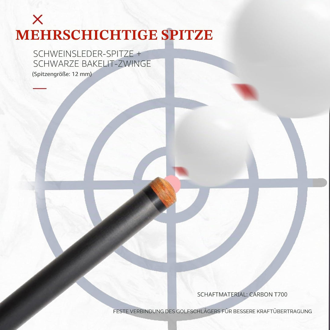 Billardqueue aus Kohlefaser, 58 Zoll, 1/2-Zoll-Struktur, 3-Zahn-Anschluss, 12,4 mm Spitze, 540-567 g