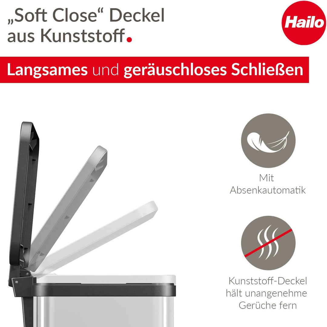 Hailo Öko duo Plus M Tret-Mülltrenner - freistehender 2 x 9 Liter Doppelmülleimer aus Edelstahl - Mü