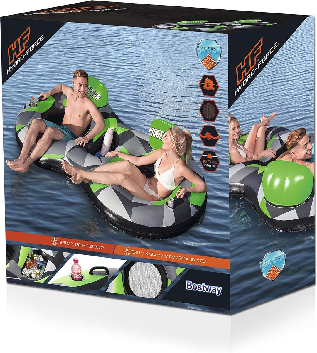 Bestway Hydro-Force 2-Personen Schwimmring mit Rückenlehne „Rugged Rider II“ 251 x 132 cm 240x124x51