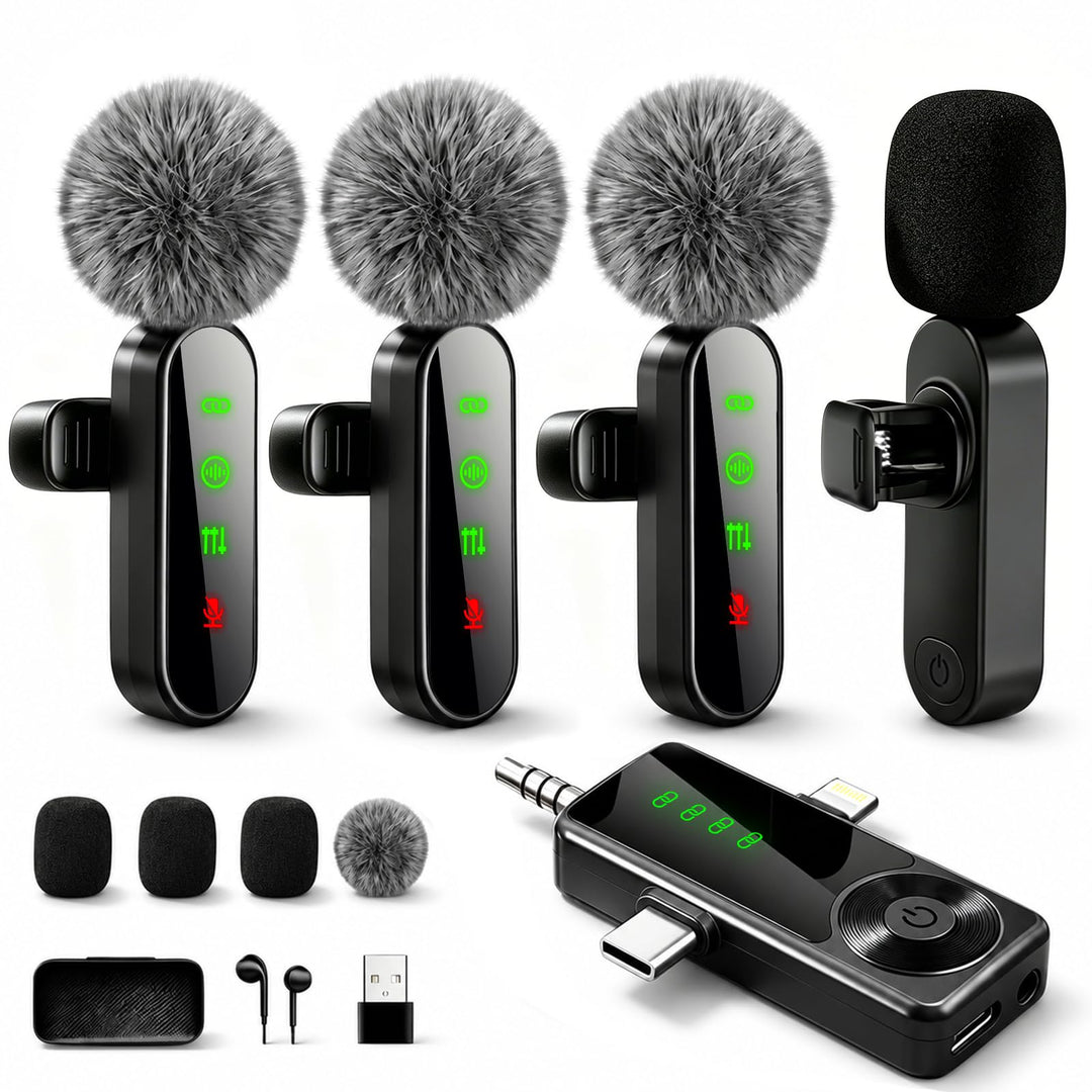 4er-Set kabelloses Lavalier Mikrofon für iPhone und Android-Handy | Mini Ansteckmikrofon mit Rauschu