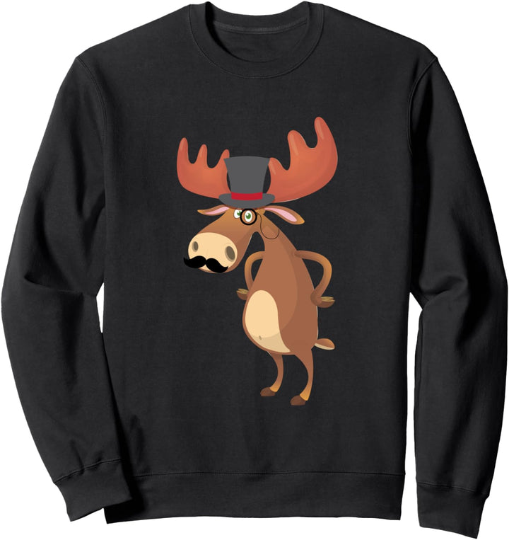 Lustiger Elch mit Hut & Schnurrbart Geschenk Sweatshirt