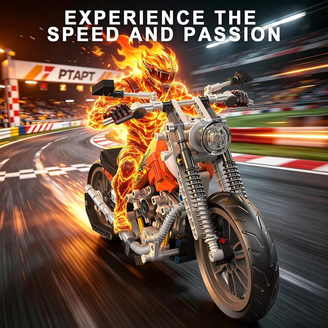 TYCOLE Motorrad Baustein Set, Motorrad Modellspielzeug im Flammenstil | Technic Brick Kit 523Pcs, Sc